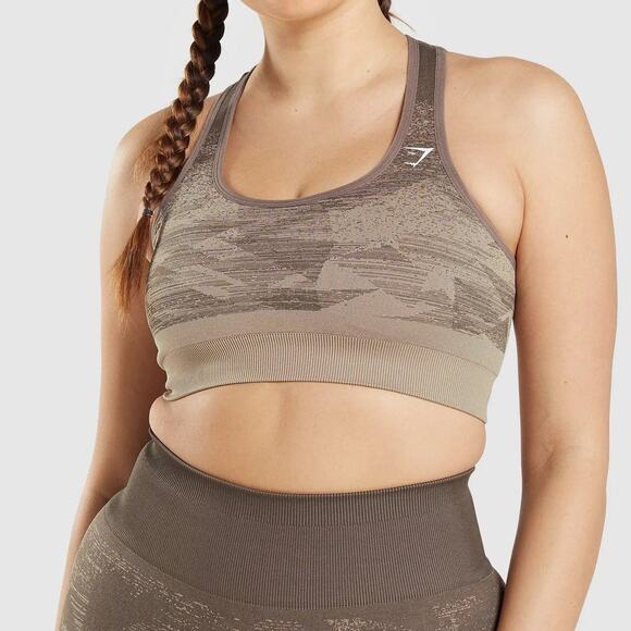 Gymshark Adapt Ombre Seamless Sports Bra Triangle Penny Brown Print - Picture 1 of 7